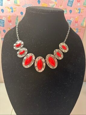 Silver-Tone Red Statement Necklace - Women's Jewelry